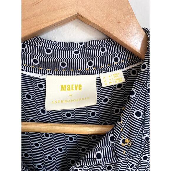 Anthropologie Polka Dot Silky Button-Up Blouse 4 Work Paris Chic Twee Preppy - Picture 2 of 5